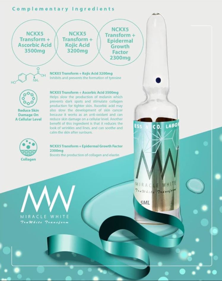 MIRACLE WHITE TRUWHITE TRANSFORM NCKX5 WHITENING GLUTATHIONE SKIN INJECTION by www.ccthaitown.com