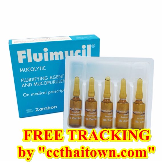 FLUIMUCIL ZAMBON 300 mg 5 AMP x 3 ML/ BOX (ITALY) N-ACETYLCYSTEINE (NAC) GLUTATHIIONE WHITENING SKIN INJECTION by "www.ccthaitown.com"